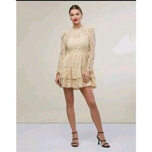 NWT Rachel Parcel Lace Mini Dress Size 12 Ivory Tiered Ruffles Boho Coquette